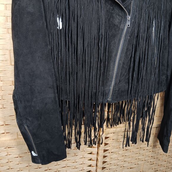 PS Erin Wasson Leather Jacket Large NWT Medium Cropped Fringe Moto Boho - Picture 6 of 8